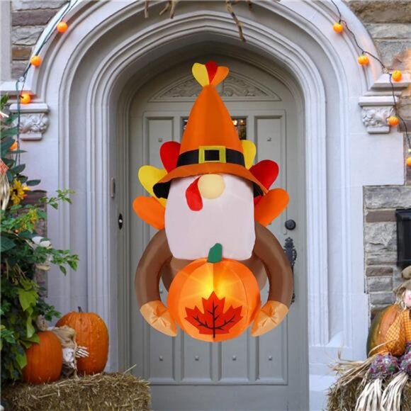 Fall Decor Window Inflatable Gnome, 3.5FT Light Up Thanksgiving Gnome - Picture 4 of 7
